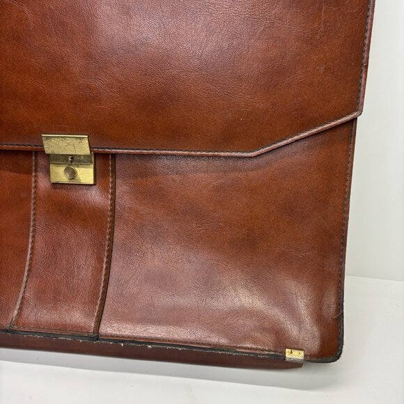 Vtg Sudhaus Brown Leather Briefcase w/ Brass Lock Attaché Case, Mid Century - Picture 4 of 11